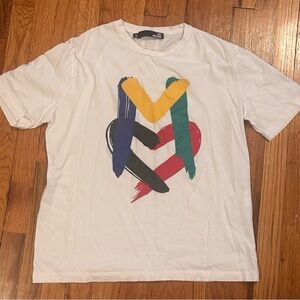 Mens Love Moschino White T Shirt Colorful Heart Logo Sz XL
